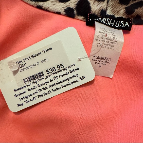 Heimish USA - Coral & Leopard Trim Blazer –(M) - NWT - Picture 4 of 5